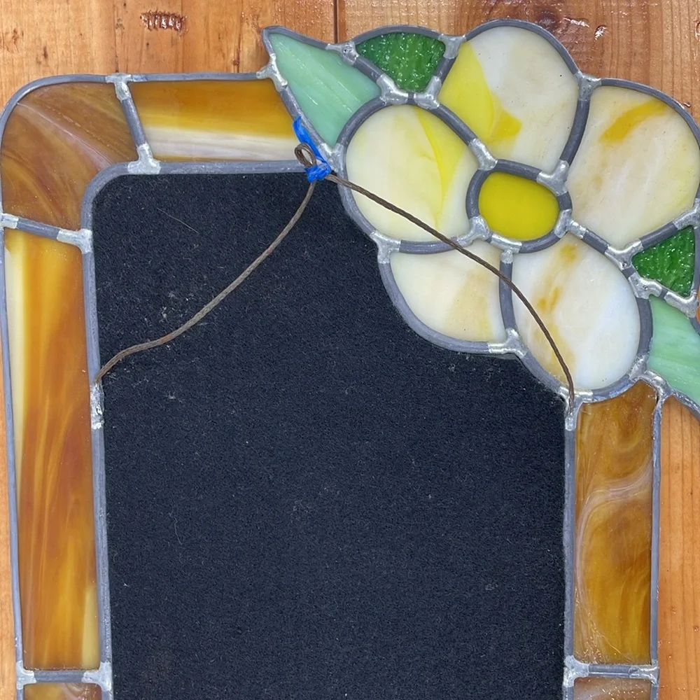 Vintage Stained Glass Yellow Flower Tiffany Style Floral Mirror – 10.5” x 16”